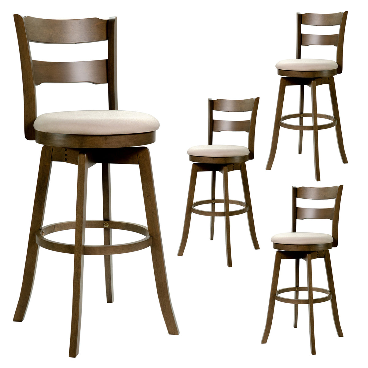Swivel Barstools with Backrest & Upholstered Seat-Set of 2/4