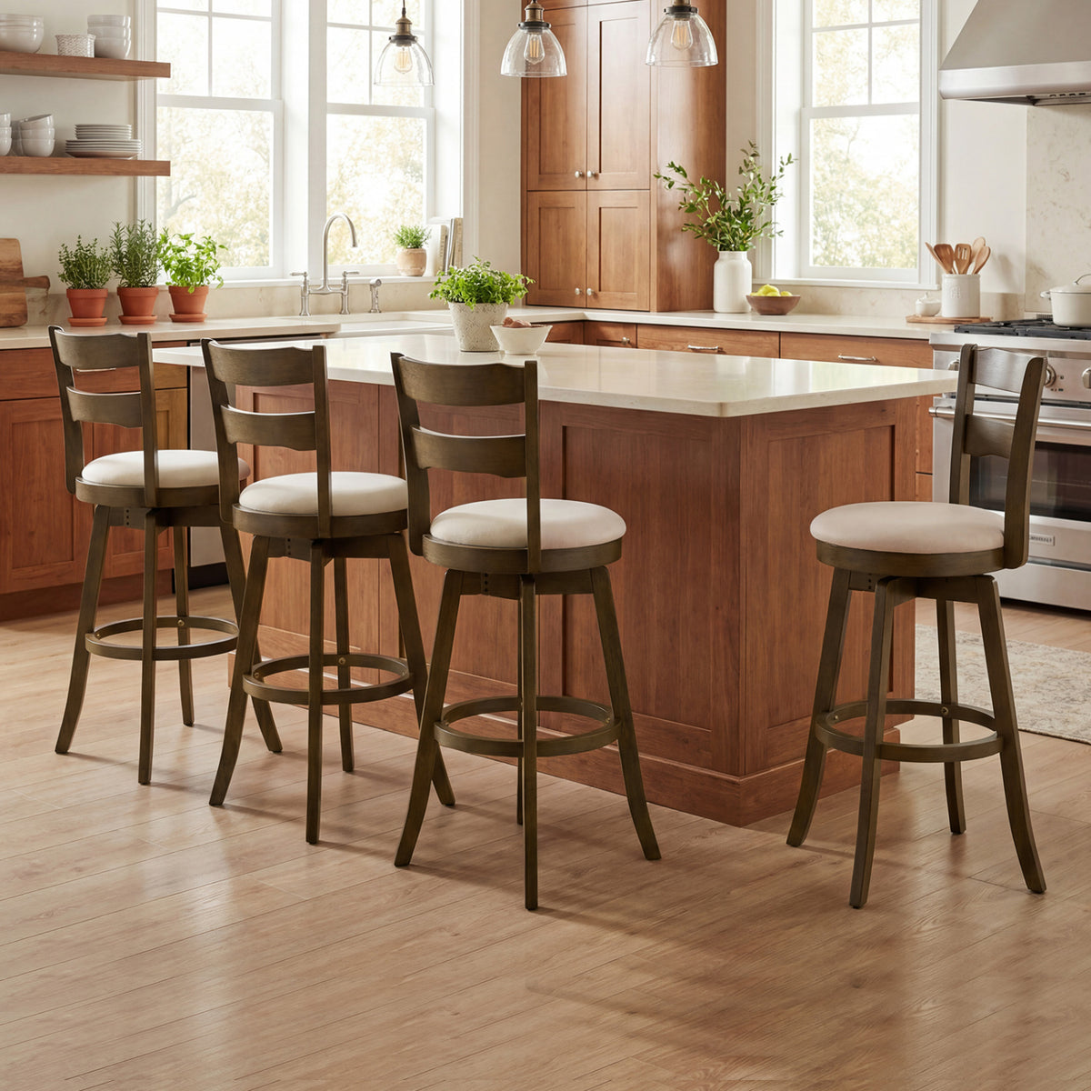 Swivel Barstools with Backrest & Upholstered Seat-Set of 2/4