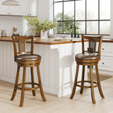 25/30 Inch Set of 2 Bar Stools with PE Rattan Backrest and Rubber Wood Frame