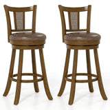 25/30 Inch Set of 2 Bar Stools with PE Rattan Backrest and Rubber Wood Frame