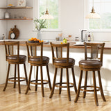 25/30 Inch Set of 2 Bar Stools with PE Rattan Backrest and Rubber Wood Frame