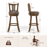 25/30 Inch Set of 2 Bar Stools with PE Rattan Backrest and Rubber Wood Frame