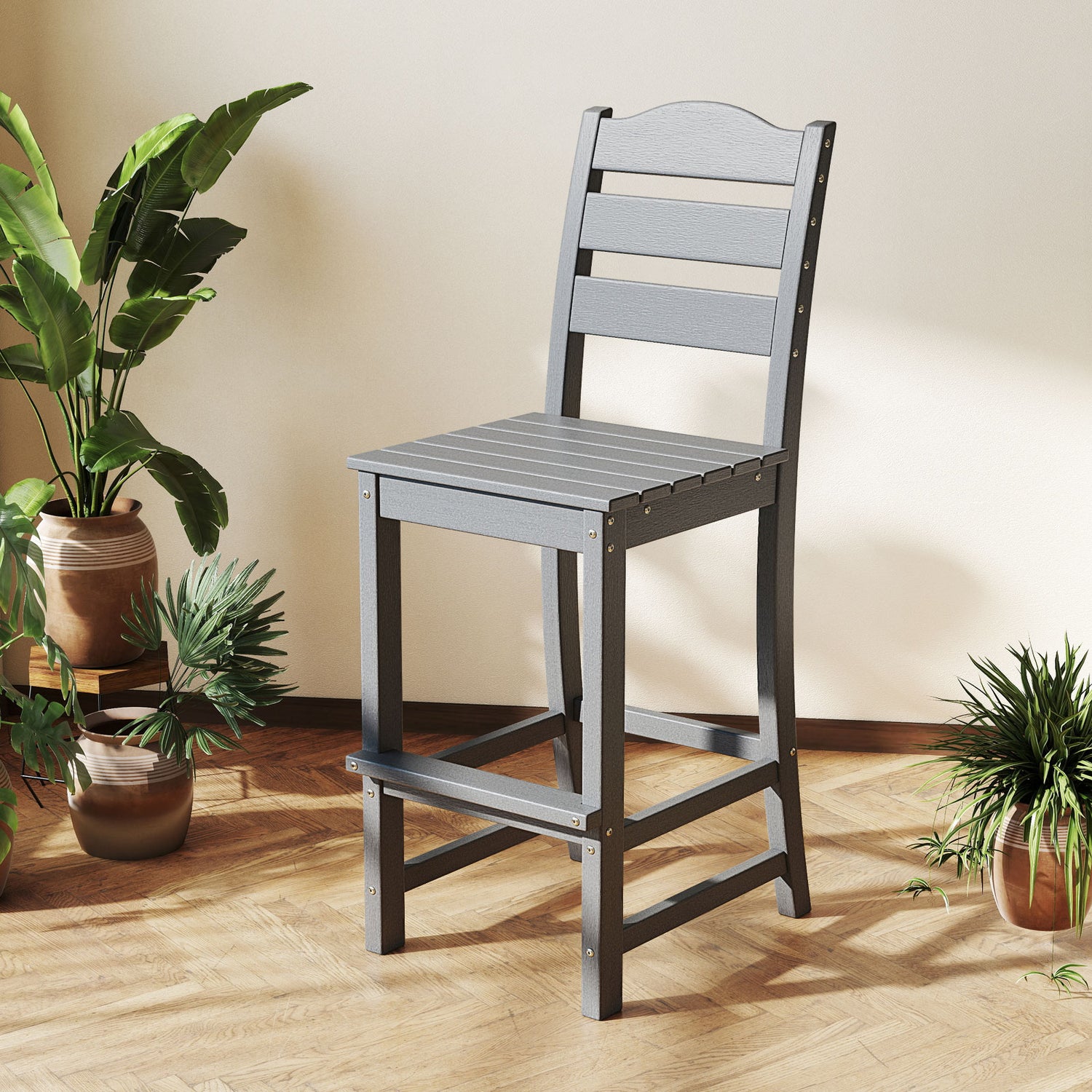 30 Inches Counter Height HDPE Bar Stool with Backrest and Footrest