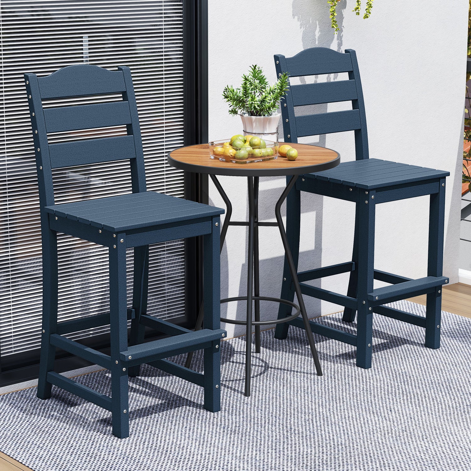30 Inches Counter Height HDPE Bar Stool with Backrest and Footrest