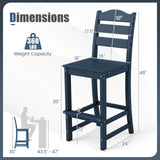 30 Inches Counter Height HDPE Bar Stool with Backrest and Footrest
