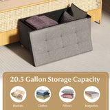30 Inches Storage Ottoman Bench with Tray and Rubber Wood Legs-Gray