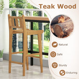 30 Inch Teak Wood Bar Chair with Footrest and Backrest for Deck Poolside Garden