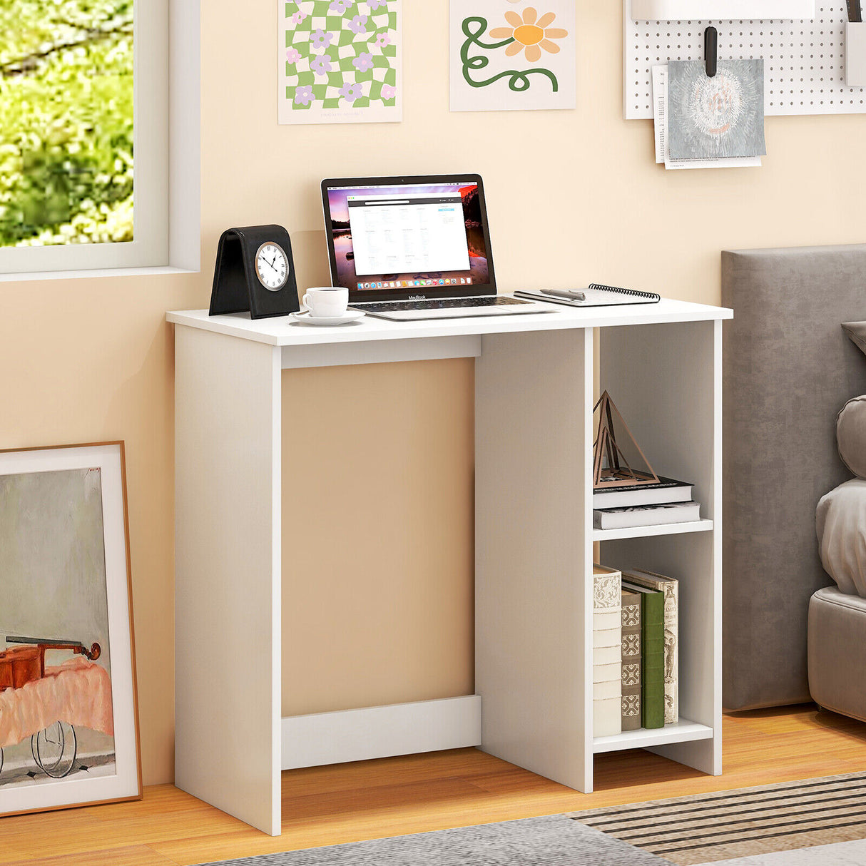 31.5 Inch  Modern Home Office Desk with 2 Compartments