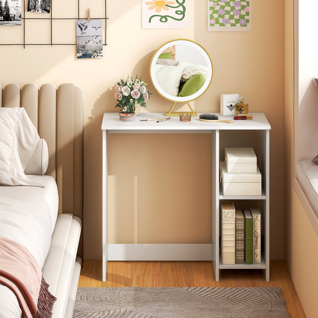 31.5 Inch  Modern Home Office Desk with 2 Compartments