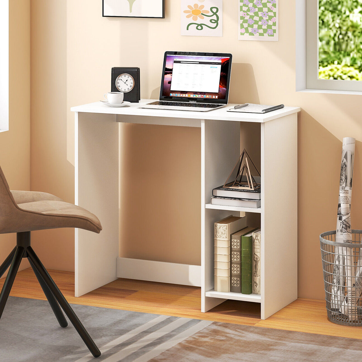 31.5 Inch  Modern Home Office Desk with 2 Compartments