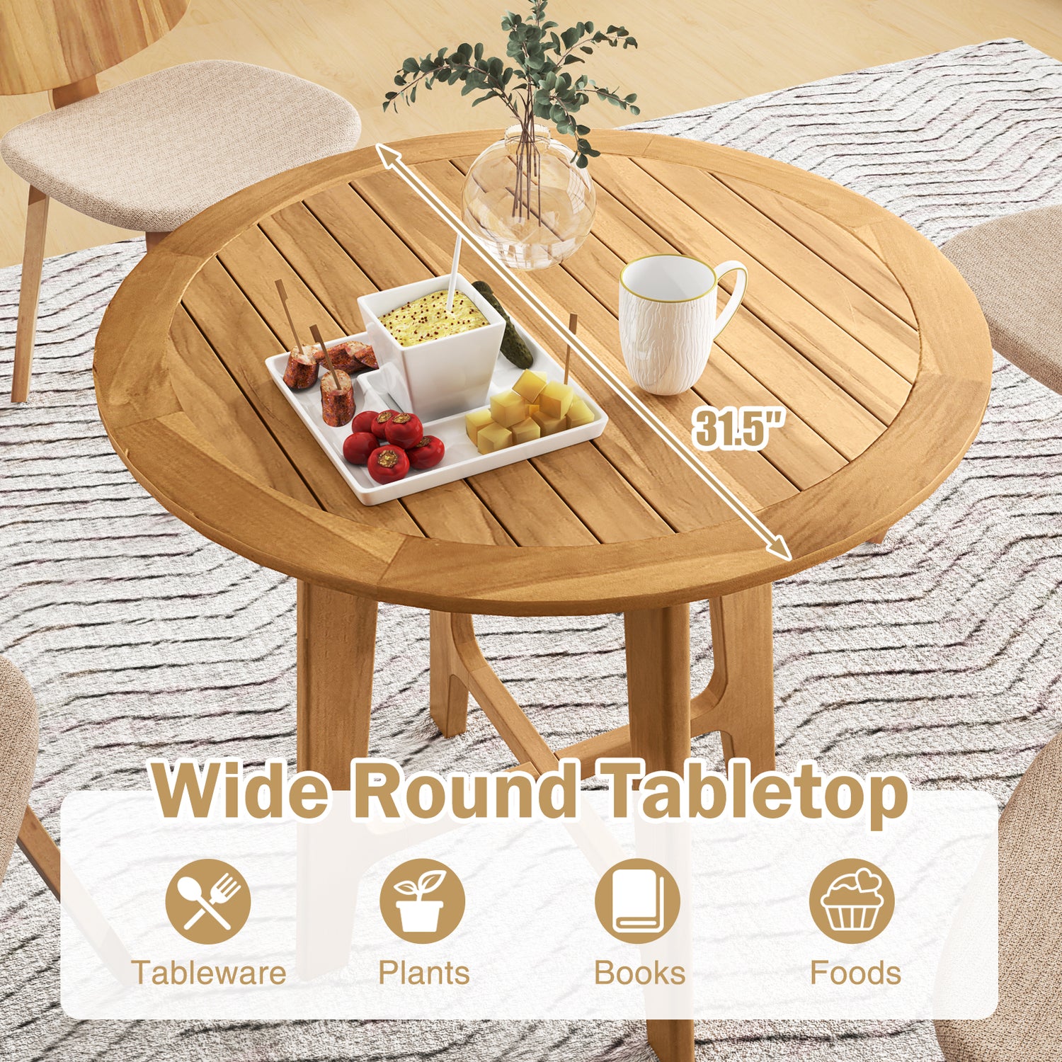31.5 Inches Patio Dining Table with Slatted Tabletop and X-shaped Frame