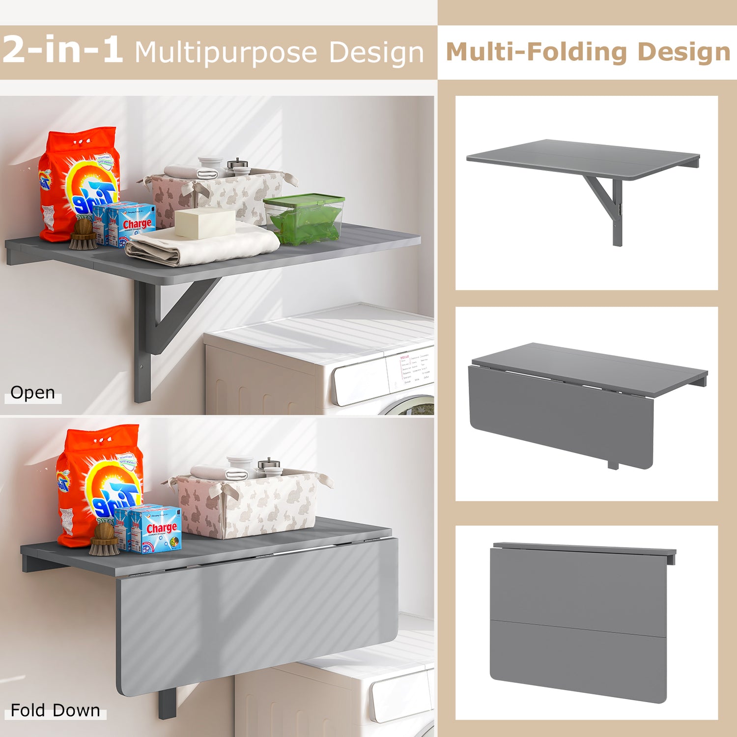 31.5 x 23.5 Inch Wall Mounted Folding Table for Small Spaces