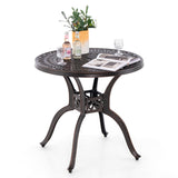 31.5 Inch Cast Aluminum Table Patio Round Dining Table with Umbrella Hole-Copper