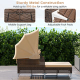 Outdoor Daybed with Retractable Canopy PE Wicker Rattan Patio Lounger