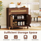 Sideboard Storage Cabinet with Rattan Doors and Drawer-Brown