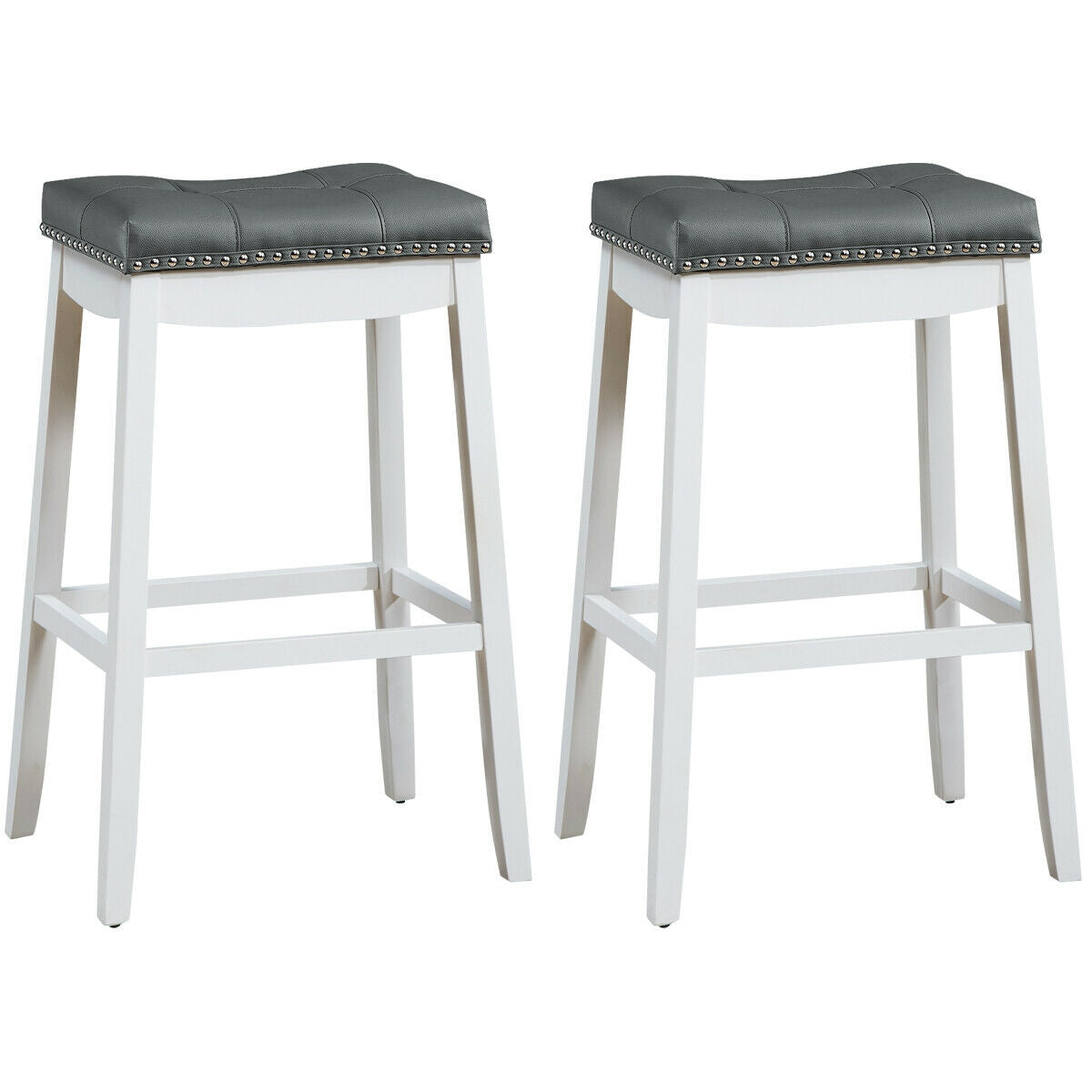 29âSet of 2 Nailhead Saddle Bar Stools-White
