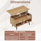 31.5 Inch Lift Top Coffee Table with Hidden Compartment and 2 Storage Shelves