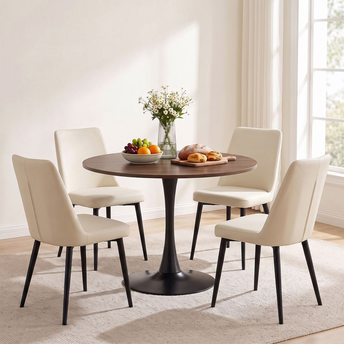 31.5-Inch Tulip Table for 2-4 with Thickened Table and Metal Pedestal for Small Spaces-Walnut