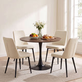 31.5-Inch Tulip Table for 2-4 with Thickened Table and Metal Pedestal for Small Spaces-Walnut