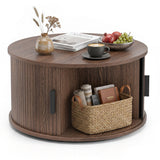 31.5" Round Coffee Table with Storage and Sliding Tambour Door for Living Room