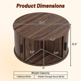 31.5" Round Coffee Table with Storage and Sliding Tambour Door for Living Room