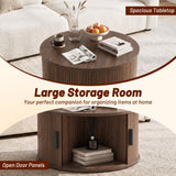 31.5" Round Coffee Table with Storage and Sliding Tambour Door for Living Room