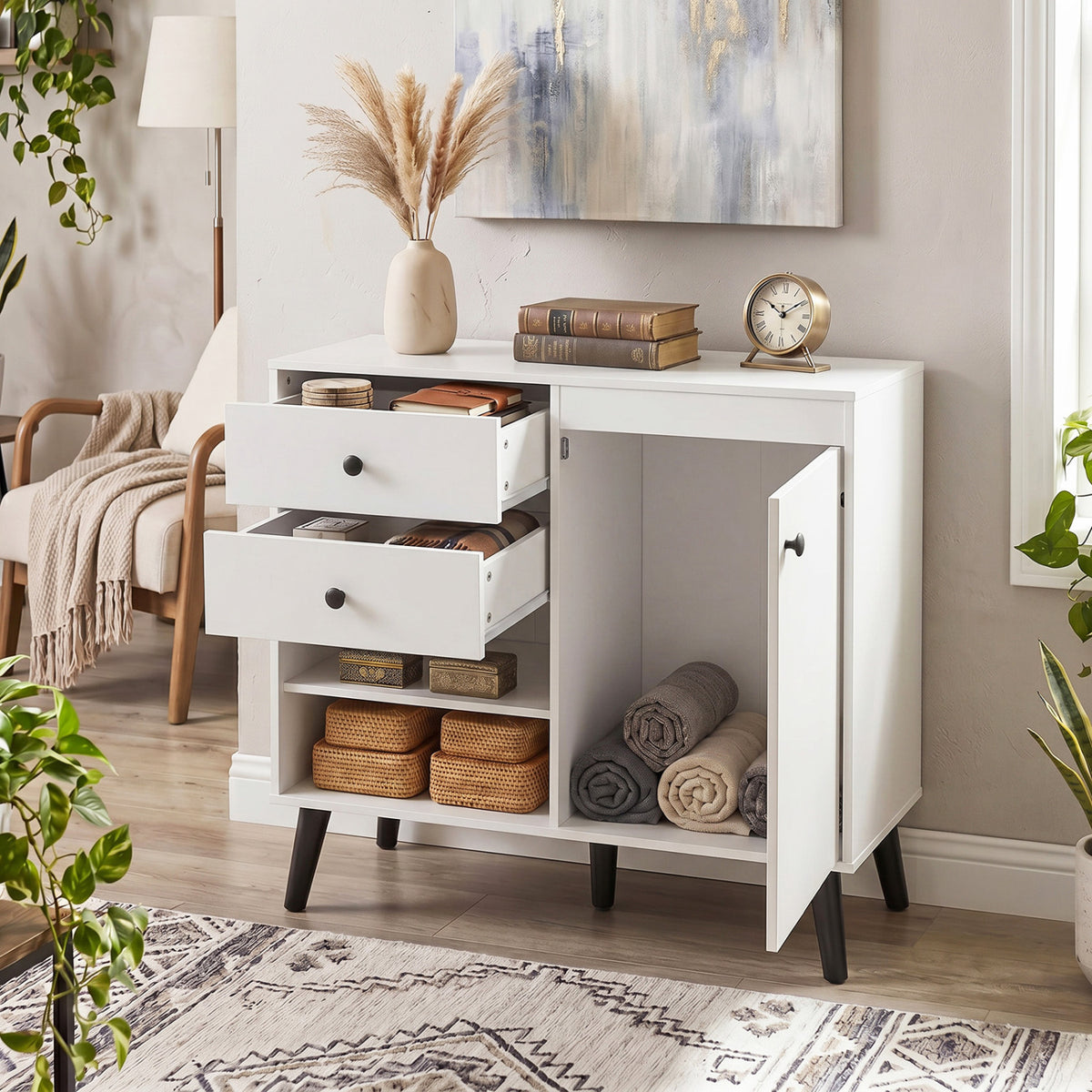 31" Sideboard Cabinet with 2 Open Compartments and 2 Drawers