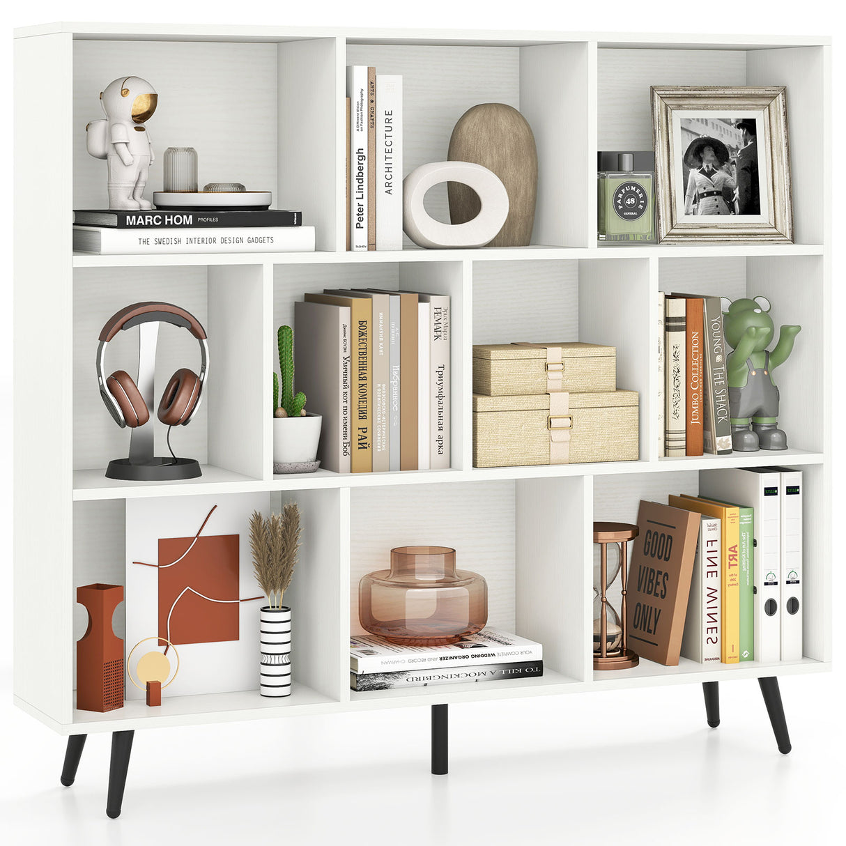 8-Cube Bookcase with 5 Tapered Metal Legs