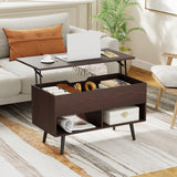 31.5 Inch Lift Top Coffee Table with Hidden Compartment and 2 Storage Shelves