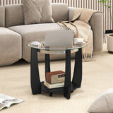 32" 2-Tier Glass Round Coffee Table with Storage Shelf
