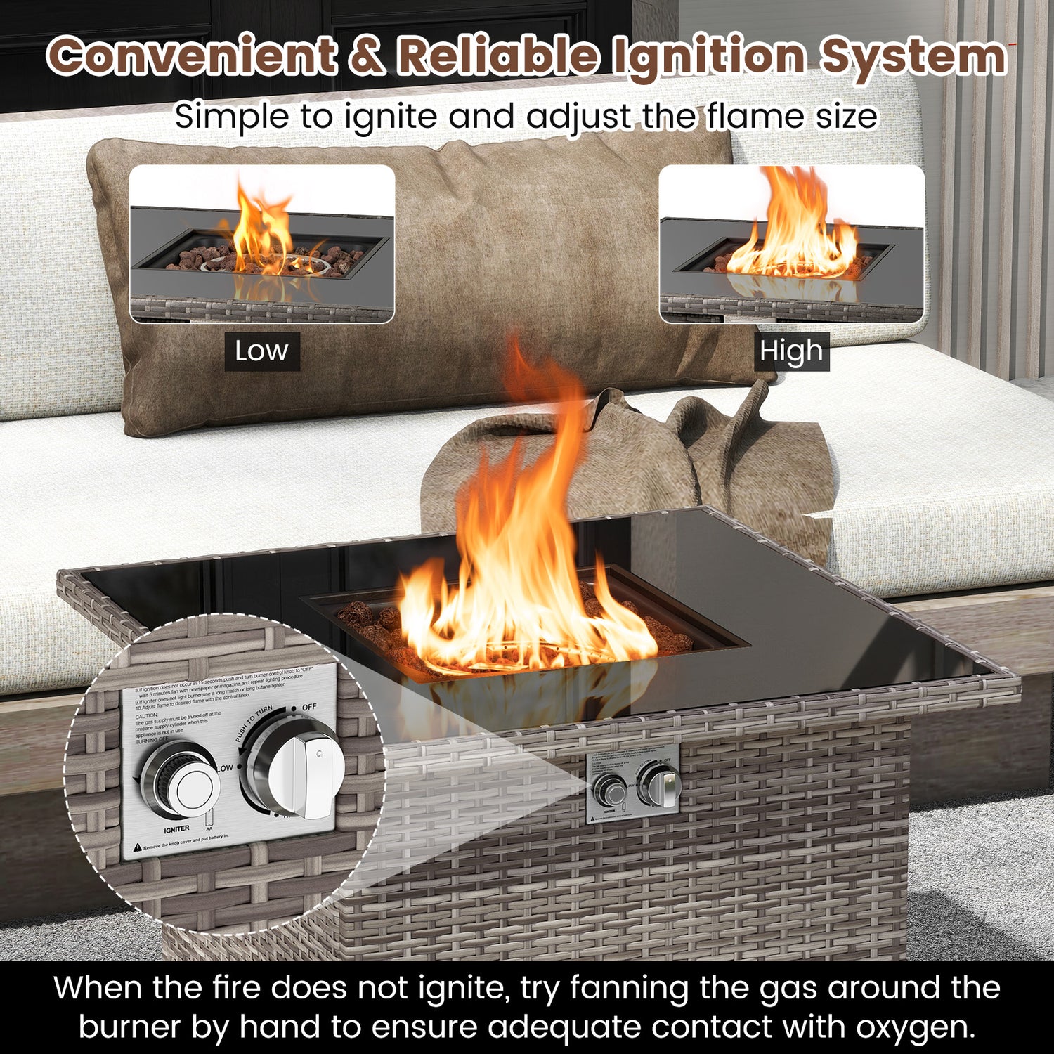 32.5 Inch Propane Fire Pit Table 5000 BTU with Tempered Glass Tabletop