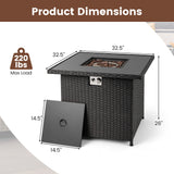 32.5 Inch Propane Fire Pit Table 5000 BTU with Tempered Glass Tabletop