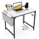 32 Inch Computer Desk Small Home Office Desk with Charging Station