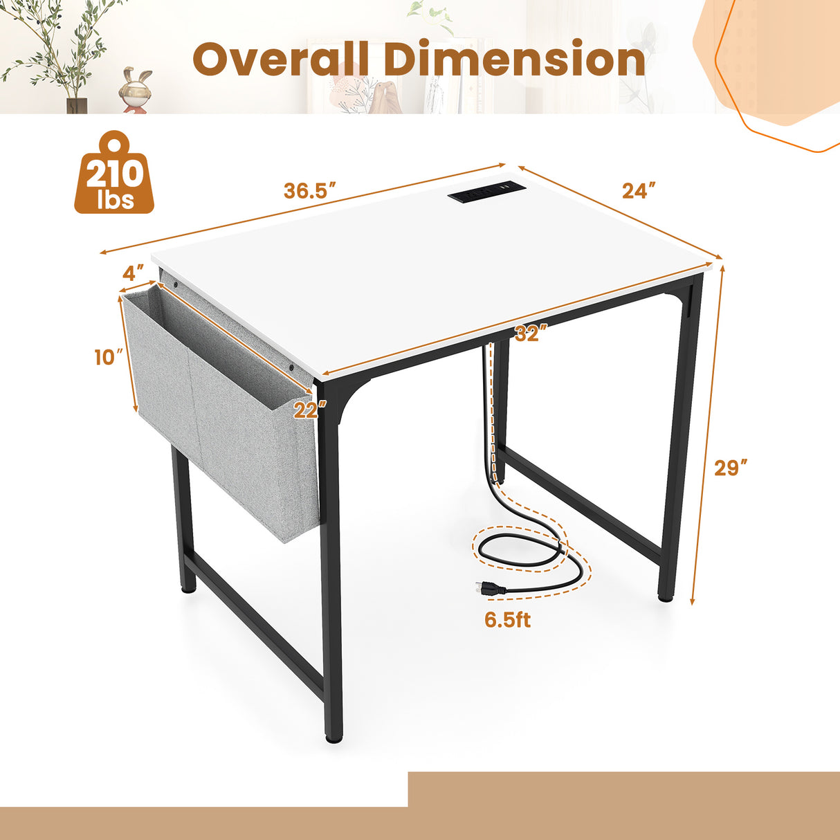 32 Inch Computer Desk Small Home Office Desk with Charging Station