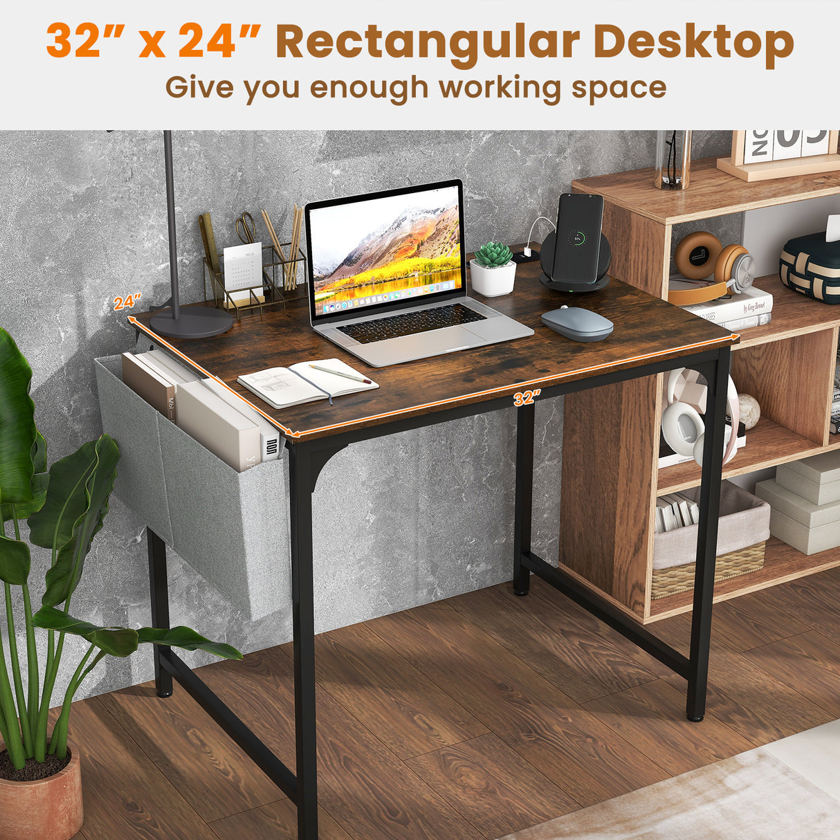 32 Inch Computer Desk Small Home Office Desk with Charging Station