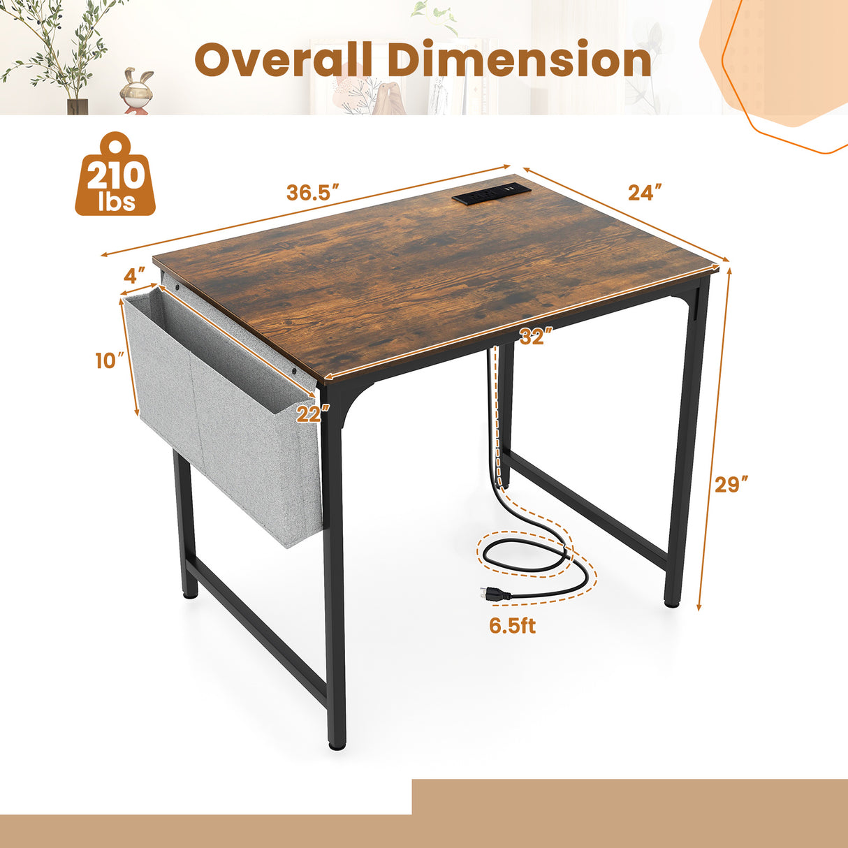 32 Inch Computer Desk Small Home Office Desk with Charging Station