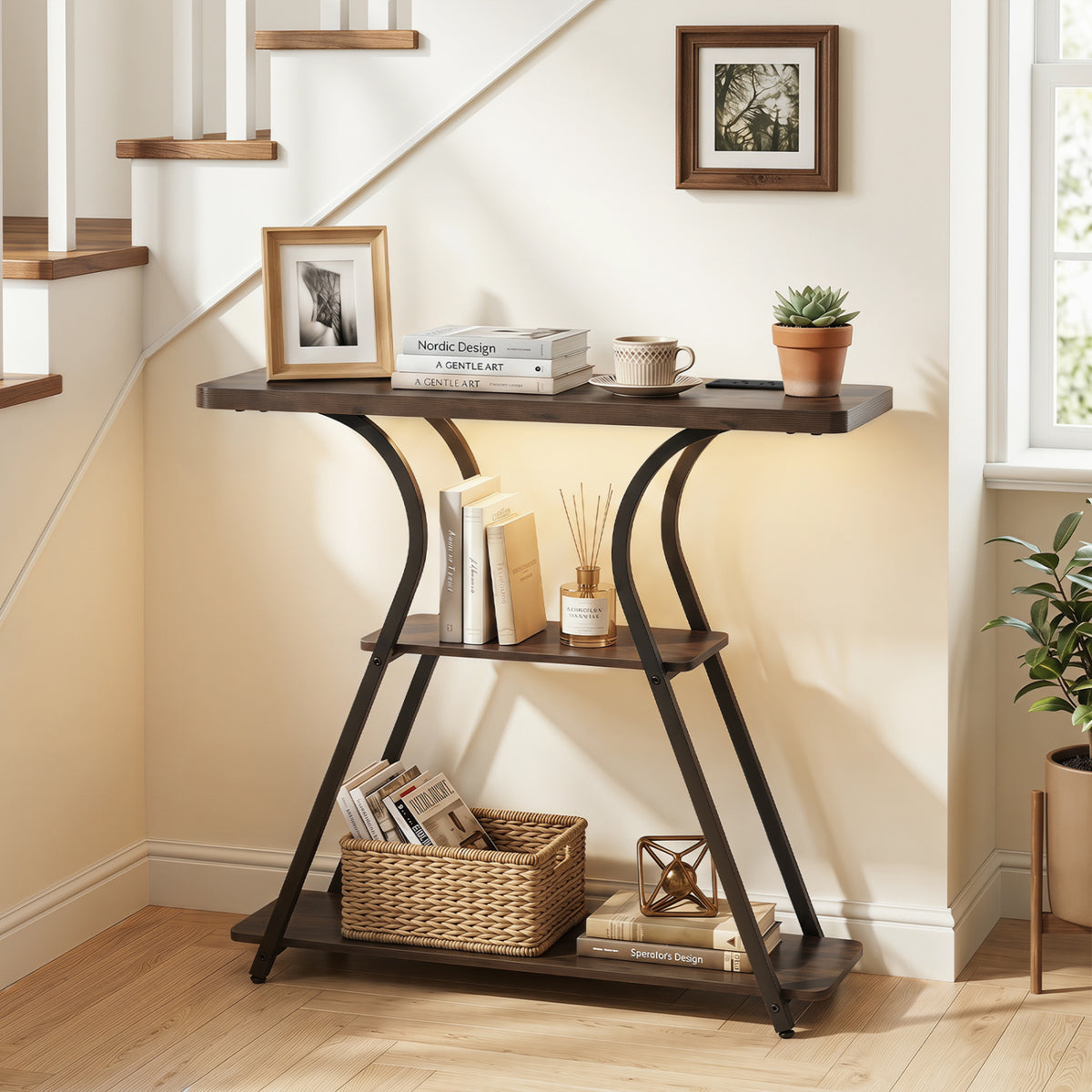 Narrow Long Entryway Table with Power Outlets and LED Lights
