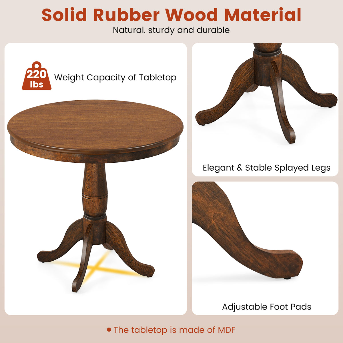 Wooden Round Pub Pedestal Side Table