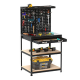 32 x 16 Inch Workbench Work Table with 2 PCs Pegboard Drawer and Shelves