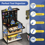 32 x 16 Inch Workbench Work Table with 2 PCs Pegboard Drawer and Shelves
