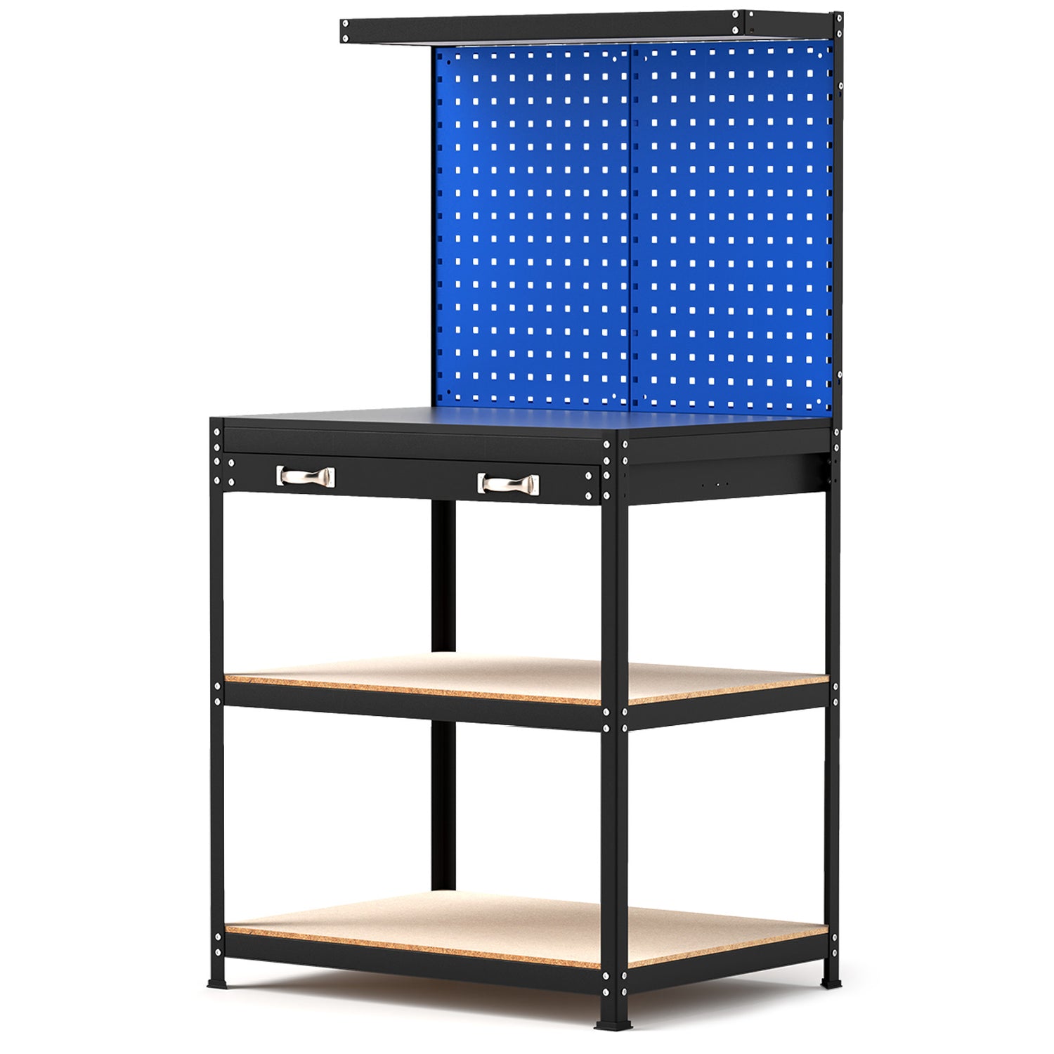 32 x 16 Inch Workbench Work Table with 2 PCs Pegboard Drawer and Shelves