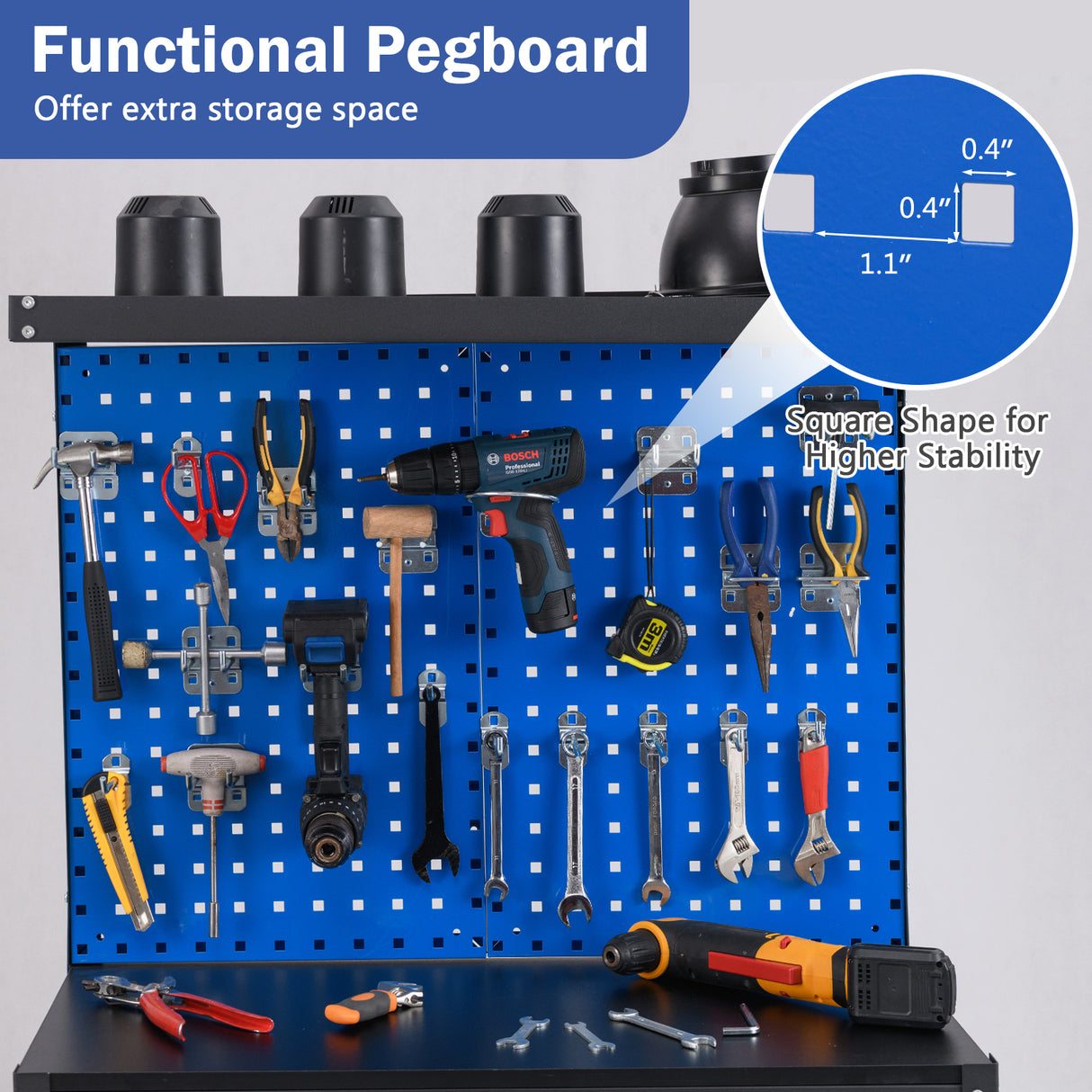 32 x 16 Inch Workbench Work Table with 2 PCs Pegboard Drawer and Shelves