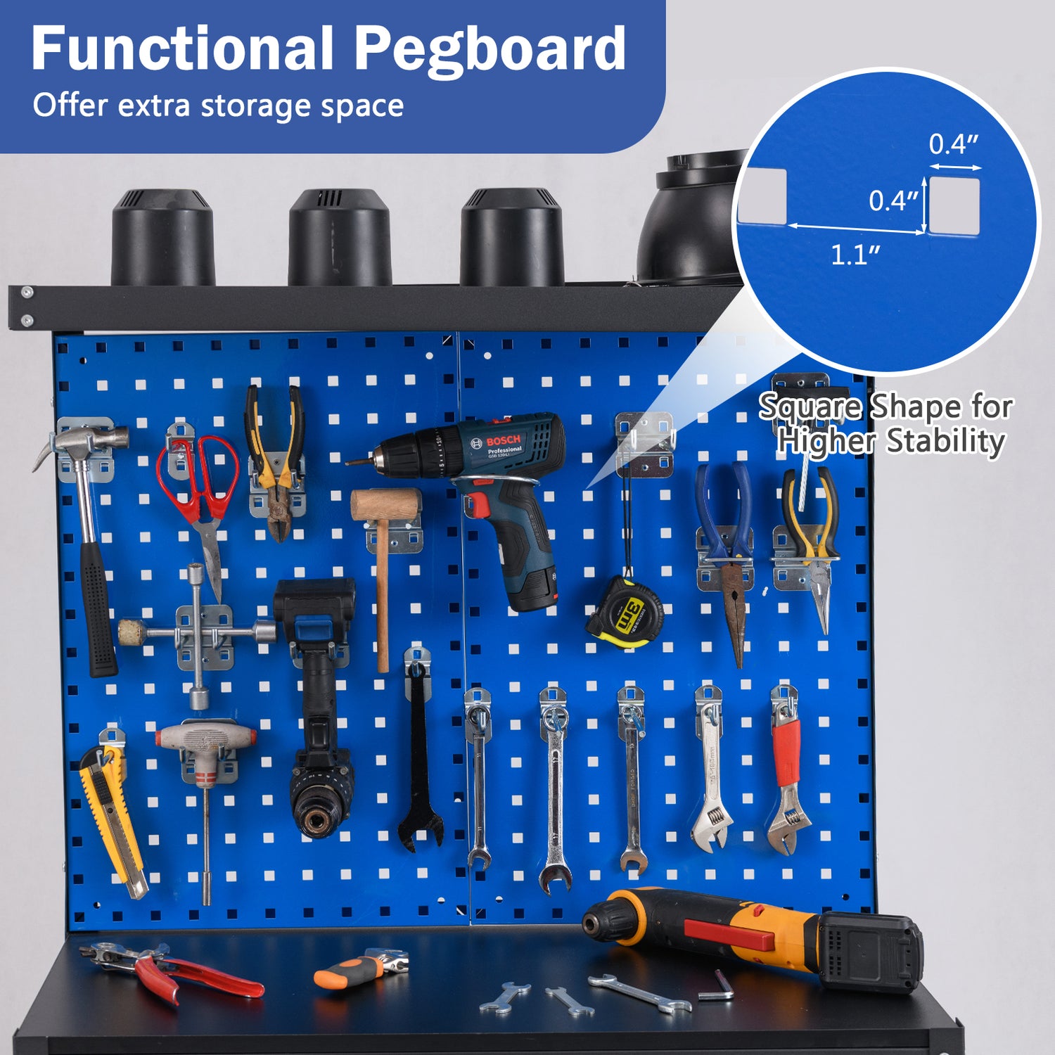 32 x 16 Inch Workbench Work Table with 2 PCs Pegboard Drawer and Shelves