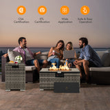 32 x 20 Inch Propane Rattan Fire Pit Table Set with Side Table Tank and Cover