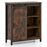 32 Inch Farmhouse Sideboard Buffet Cabinet with Sliding Barn Door and Adjustable Shelves-Rustic Brown