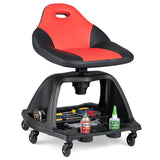 330 LBS Capacity Garage Mechanic Stool Seat  with Backrest 6 Universal Wheels and Tool Tray Storage-Red