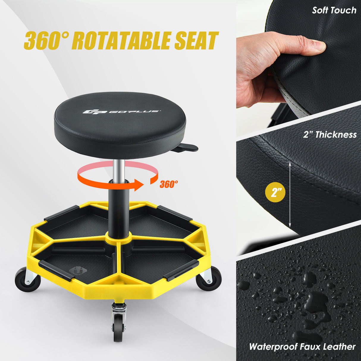 330 LBS Capacity Pneumatic Rolling Mechanic Stool with Padded Seat