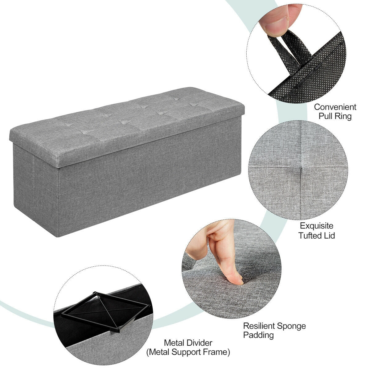 Fabric Folding Storage with Divider Bed End Bench