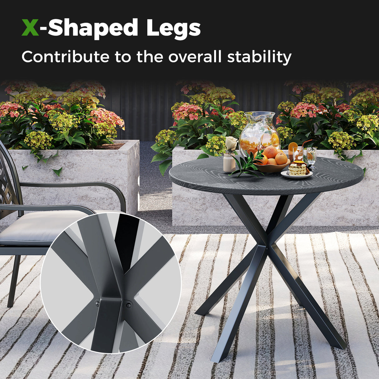33.5 Inch Round Patio Bistro Table with Wood-Like Top and X-Shaped Legs-Gray