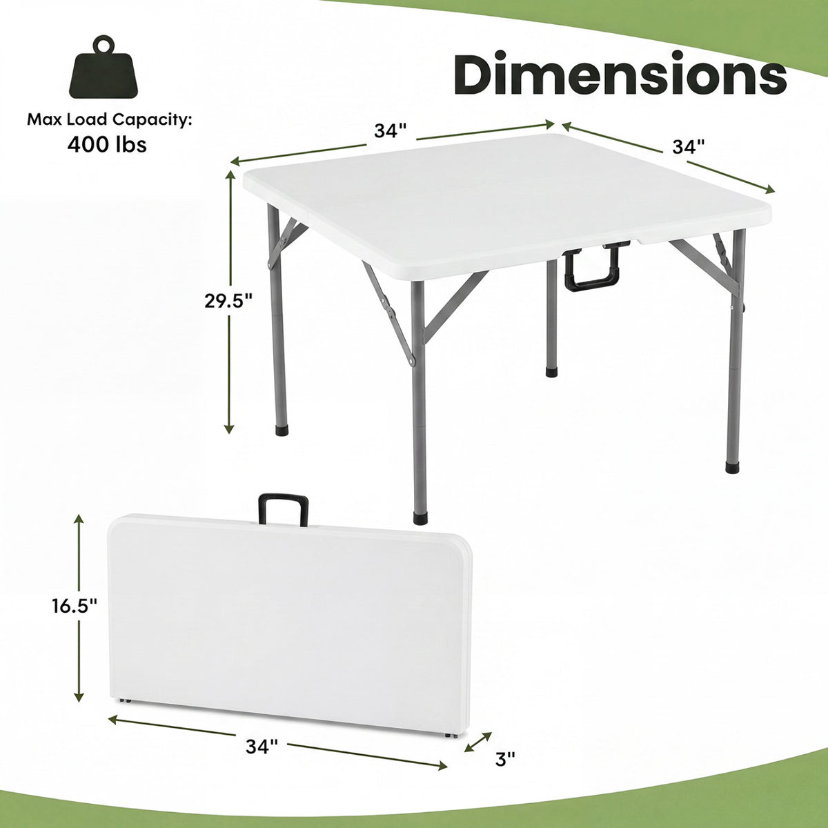 Square Foldable Card Table with Carrying Handle